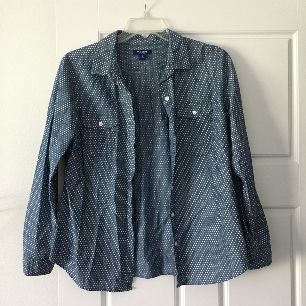 Old Navy Polka Dot Chambray Button Down Shirt